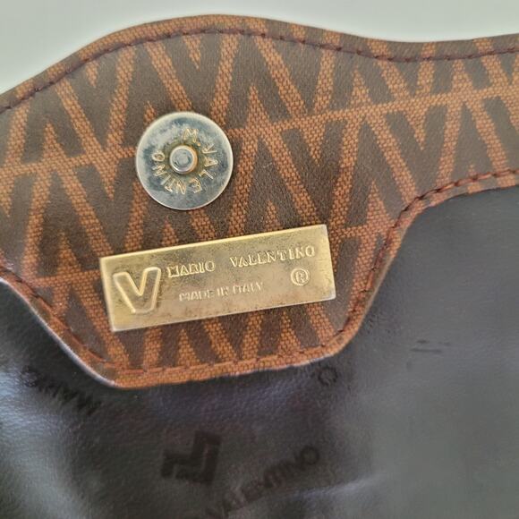 Mario Valentino V Bag Clutch Envelope Vintage Handbag Zip Designe Italian Brown - Picture 5 of 11